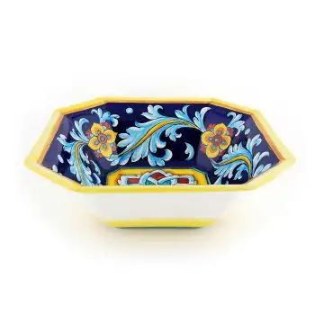 Italian octagonal serving bowl Geo Blu from the Ottagonali Collection handmade by Francesca Niccacci in Deruta