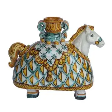 Italian ceramic candle holder Horse handmade by Ghenos in Sicily