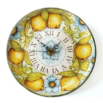 Italian ceramic wall clock with Lemons handmade by Ghenos in Sicily