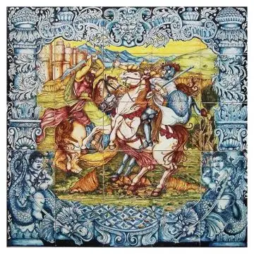 Italian tile panel Paladini hand-painted by Ghenos in Messina, Sicily
