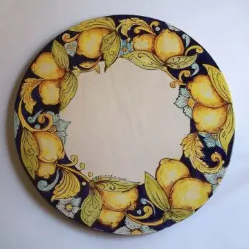 Italian tile panel or side tabletop Lemons 1 hand-painted by Ghenos in Messina, Sicily