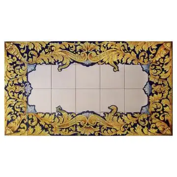 Italian tile panel or side tabletop Baroque hand-painted by Ghenos in Messina, Sicily