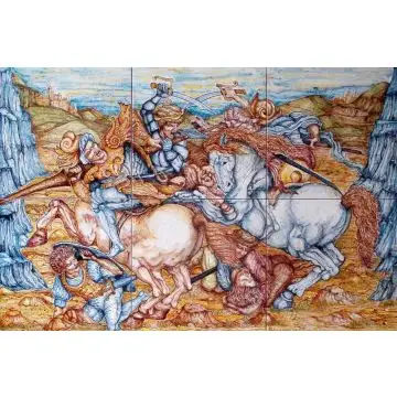 Italian tile panel or side tabletop The Battle of Anghiari hand-painted by Ghenos in Messina, Sicily
