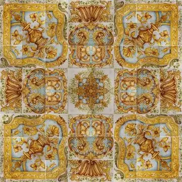 Italian tile panel or side tabletop Antica Sicilia hand-painted by Ghenos in Messina, Sicily