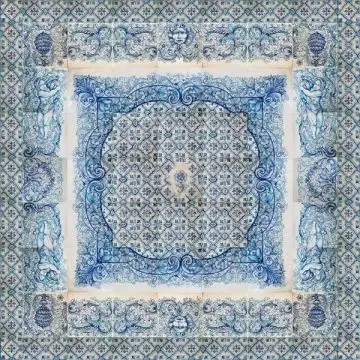 Italian tile panel or side tabletop Rosa Azul hand-painted by Ghenos in Messina, Sicily