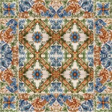 Italian modular tile panel Triton hand-painted by Ghenos in Messina, Sicily