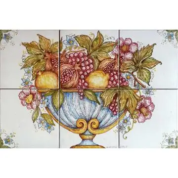 Italian backsplash panel Fruit Bowl hand-painted by Ghenos in Messina, Sicily