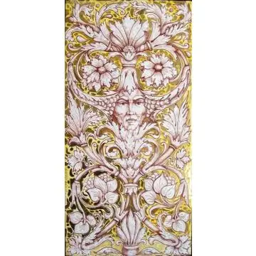 Italian tile plaque Grottesque hand-painted by Ghenos in Messina, Sicily