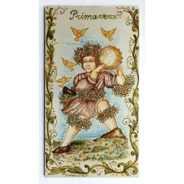 Italian wall tile plaque Four seasons Spring hand-painted by Ghenos in Messina, Sicily
