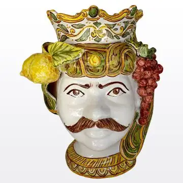 Sicilian ceramic Moorish head Man with lemons handmade by Ghenos
