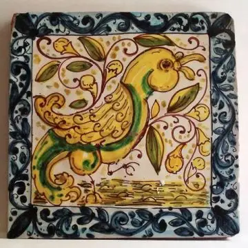 Sicilian tile GH08 hand-painted with traditional designs by Ghenos, Messina - Italy