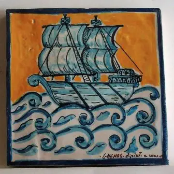 Sicilian tile GH15 hand-painted with traditional designs by Ghenos, Messina - Italy