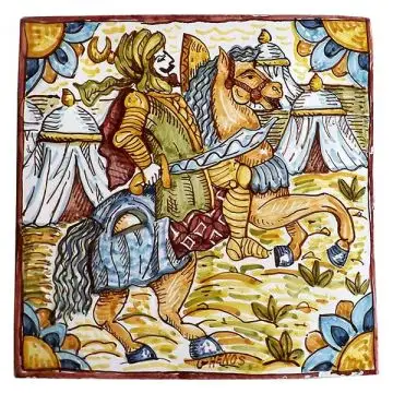 Sicilian tile GH29 hand-painted with traditional designs by Ghenos, Messina - Italy