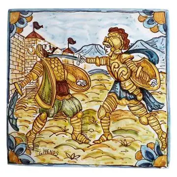 Sicilian tile GH30 hand-painted with traditional designs by Ghenos, Messina - Italy