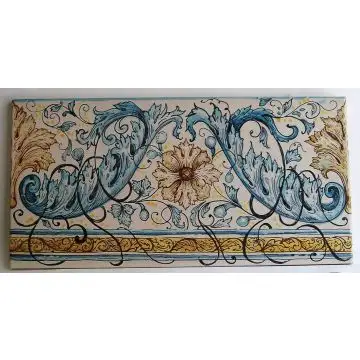 Sicilian border tile GH04 hand-painted with traditional designs by Ghenos, Messina - Italy