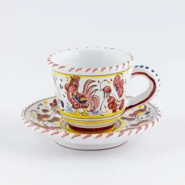 Deruta espresso cup and saucer from the Galletto Rosso collection, handmade by Antica Deruta - Italy