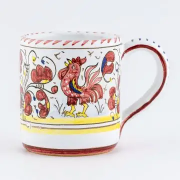 Deruta mug from the Galletto Rosso collection, handmade by Antica Deruta - Italy