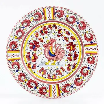 Deruta dinner plate from the Galletto Rosso collection, handmade by Antica Deruta - Italy