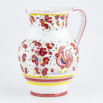 Deruta pitcher from the Galletto Rosso collection, handmade by Antica Deruta - Italy