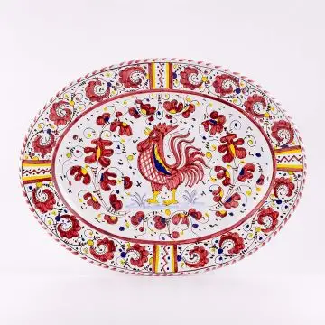 Deruta oval platter from the Galletto Rosso collection, handmade by Antica Deruta - Italy
