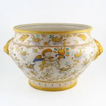 Deruta planter from the Grottesche collection, handmade by Antica Deruta - Italy