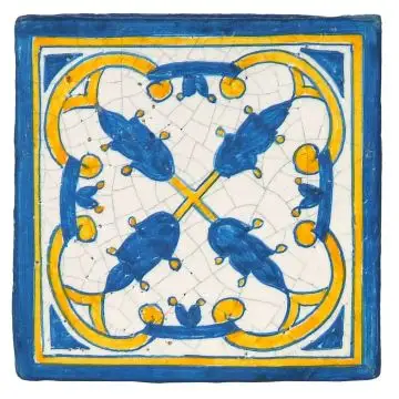 Hand-painted Deruta tile gt by Antica Deruta, Italy. The tile is entirely handcrafted.