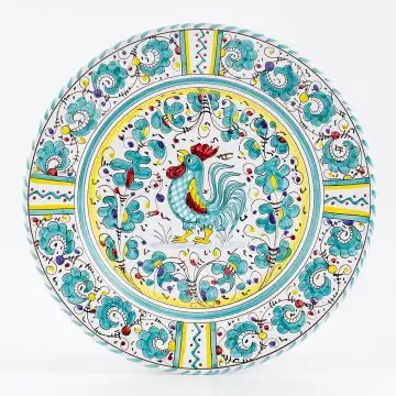 Deruta dinner plate from the Galletto Verde collection, handmade by Antica Deruta - Italy