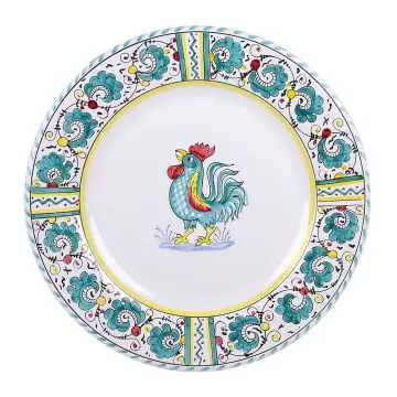 Deruta dinner plate from the Galletto Verde collection, handmade by Antica Deruta - Italy