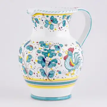 Deruta pitcher from the Galletto Verde collection, handmade by Antica Deruta - Italy