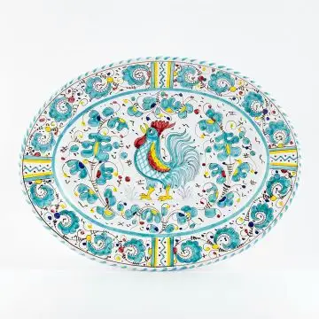 Deruta oval platter from the Galletto Verde collection, handmade by Antica Deruta - Italy