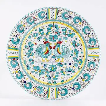 Deruta round platter from the Galletto Verde collection, handmade by Antica Deruta - Italy