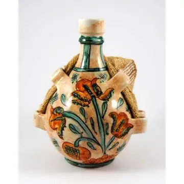 Italian pilgrim flask handmade in Mantua using the traditional sgraffito method