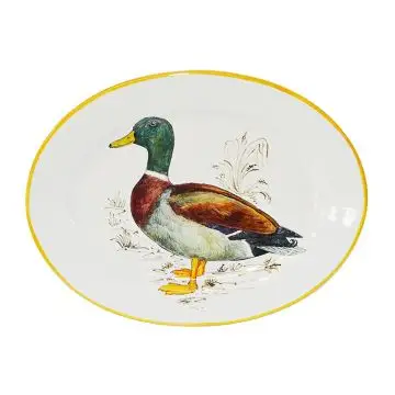 Italian oval platter Bird 2 from the Joy Collection handmade by Francesca Niccacci in Deruta