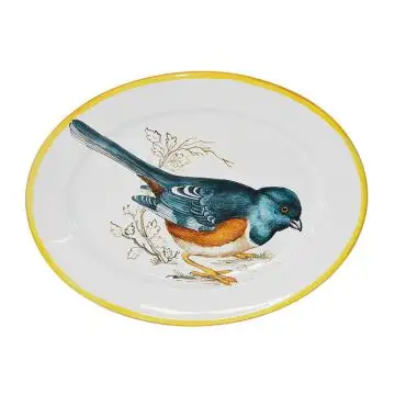 Italian oval platter Bird 6 from the Joy Collection handmade by Francesca Niccacci in Deruta