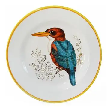 Italian round platter Bird from the Joy Collection handmade by Francesca Niccacci in Deruta
