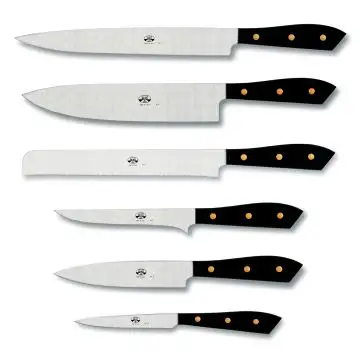 Gualtiero Marchesi Black set of 6 kitchen knives handcrafted by Coltellerie Berti in Scarperia, Italy