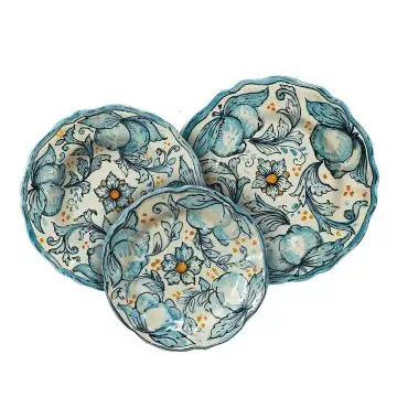 3-piece place setting Limoni Blu di Sicilia dinner plate, pasta & soup plate, salad & dessert plate