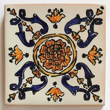 Hand-painted Italian tile LF02 from the Classic collection, entirely handcrafted by La Fauci in Messina, Sicily
