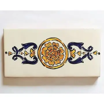 Hand-painted Italian border tile LF02 from the Classic collection, entirely handcrafted by La Fauci in Messina, Sicily