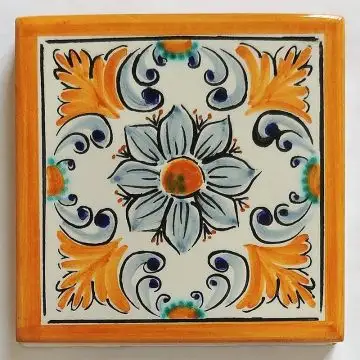 Hand-painted Italian tile LF14 from the Classic collection, entirely handcrafted by La Fauci in Messina, Sicily