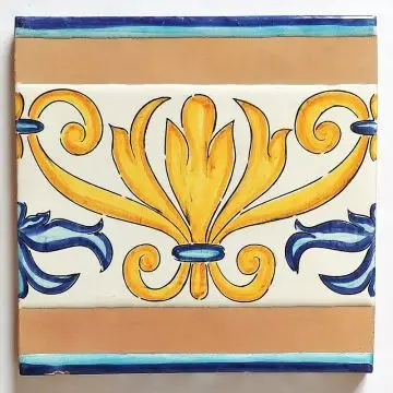 Hand-painted Italian border tile LF29 from the Classic collection, entirely handcrafted by La Fauci in Messina, Sicily