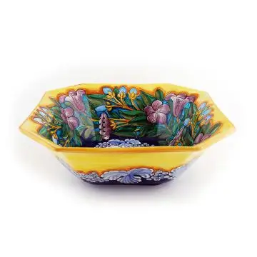 Italian octagonal serving bowl Lilium from the Ottagonali Collection handmade by Francesca Niccacci in Deruta