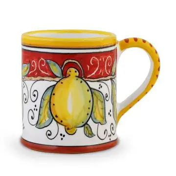 Italian mug from the Limoni Rosso Collection handmade by D&G Design in Deruta