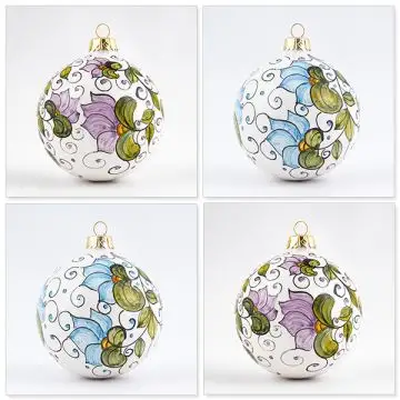 Set of four handmade Italian Christmas baubles by Ceramiche Andrilia - Deruta