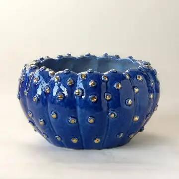 Tuscan Golden Dots centerpiece bowl handcrafted by ND Dolfi in Montelupo Fiorentino, Italy