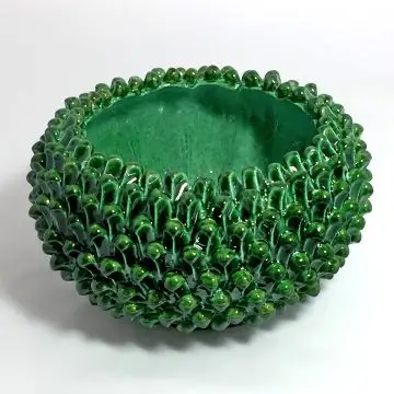 Tuscan Green Scales centerpiece bowl handcrafted by ND Dolfi in Montelupo Fiorentino, Italy