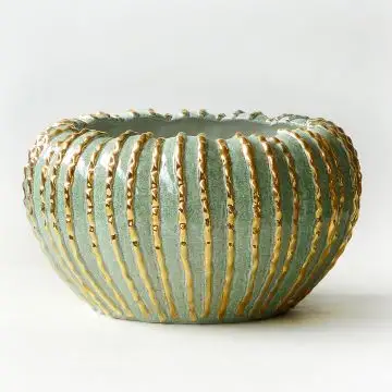 Sage green bowl with gold stripes handmade in Tuscany by ND Dolfi - Italy