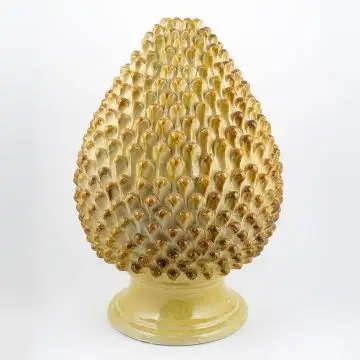 Yellow Table Lamp Pine Cones ND Dolfi Handmade in Tuscany
