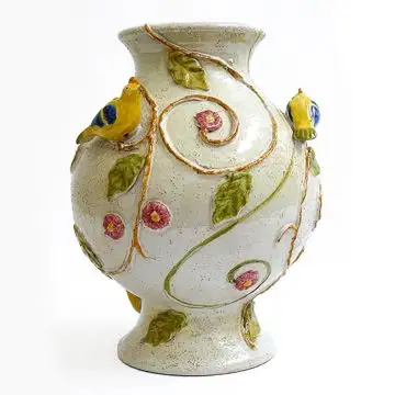 Tuscan Birds  vase handcrafted by ND Dolfi in Montelupo Fiorentino, Italy