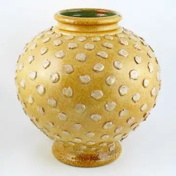 Tuscan vase with en relief dots handcrafted by ND Dolfi in Montelupo Fiorentino, Italy